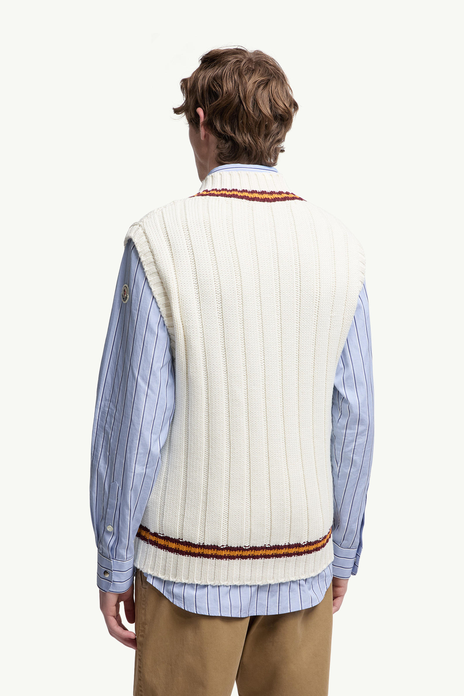 Wool & Cotton V-Neck Gilet Men White Moncler 4