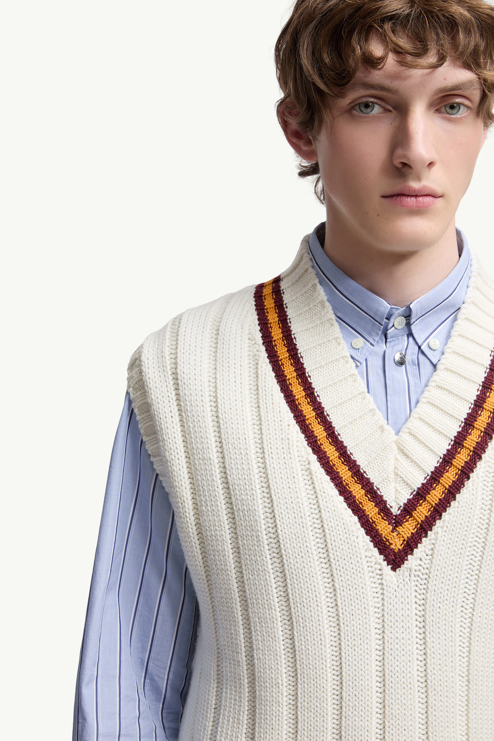 Wool & Cotton V-Neck Gilet Men White Moncler 5