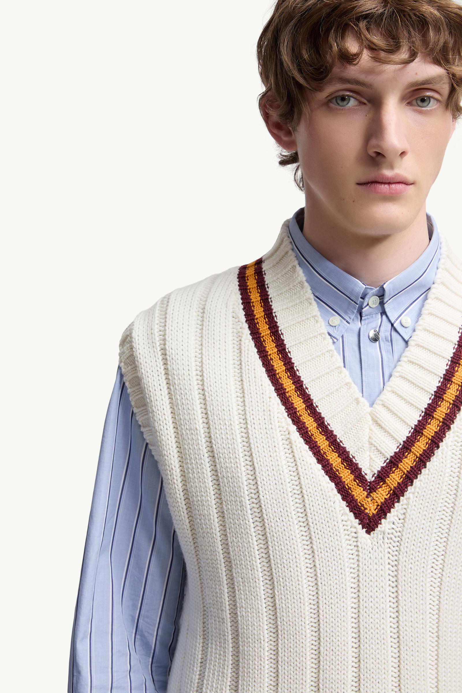 White Wool & Cotton V-Neck Vest - Sweaters & Cardigans for Men