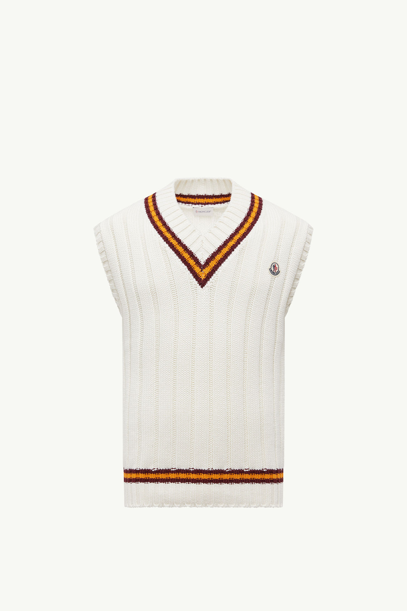 Gilet à col en V en laine et coton Hommes Blanc Moncler 2