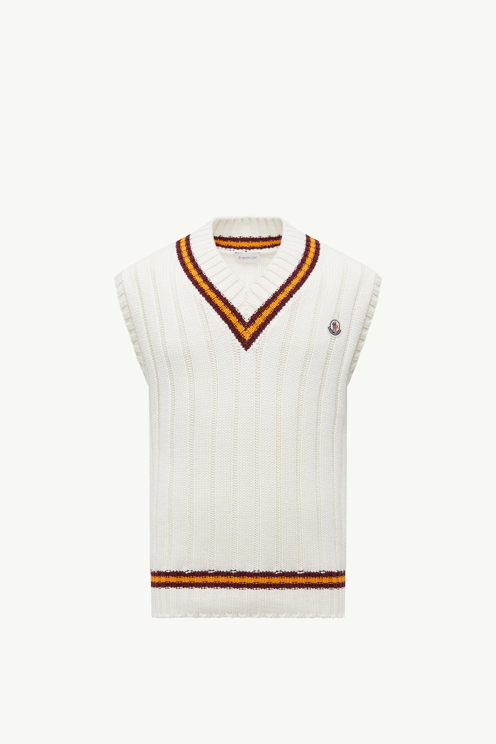 Wool & Cotton V-Neck Gilet Men White Moncler 2