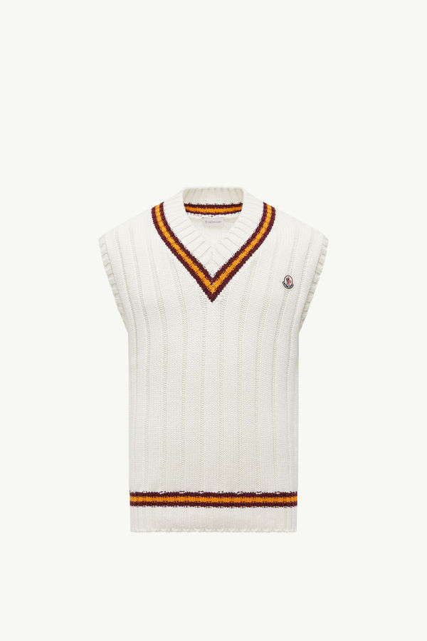 Wool & Cotton V-Neck Vest Men White Moncler 2