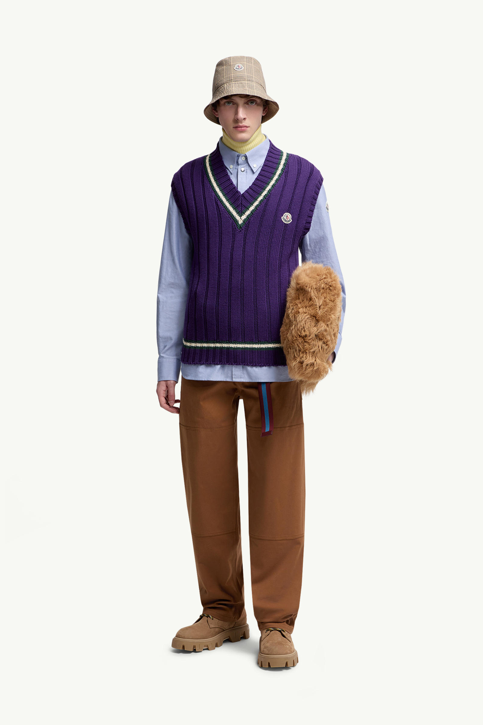 Wool & Cotton V-Neck Gilet Men Purple Moncler 0
