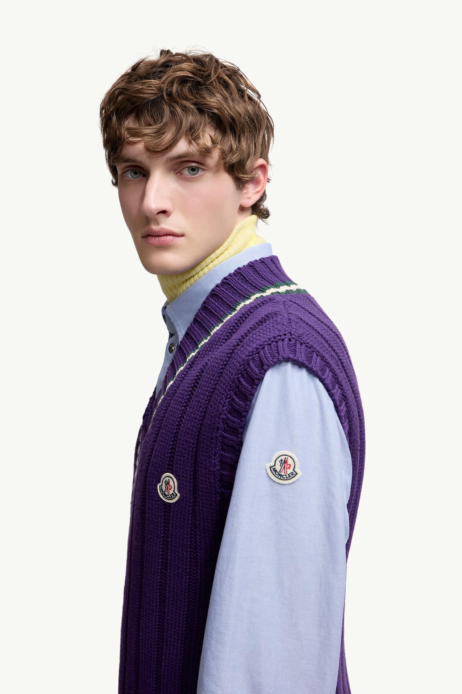 Wool & Cotton V-Neck Gilet Men Purple Moncler 1