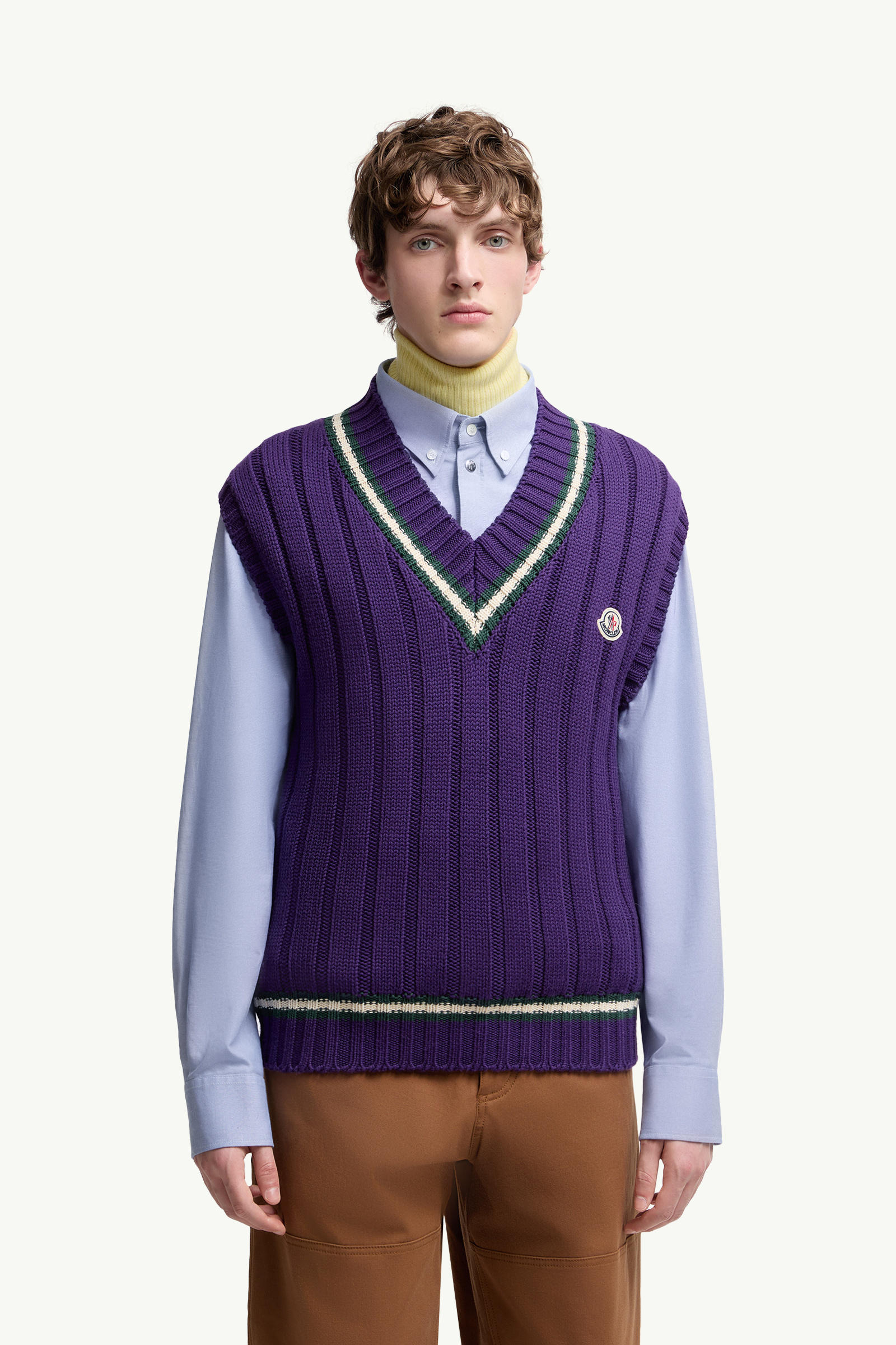 Wool & Cotton V-Neck Gilet Men Purple Moncler 3