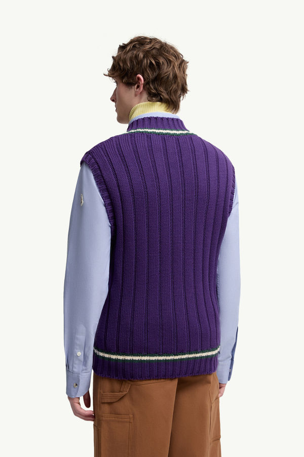 Wool & Cotton V-Neck Gilet Men Purple Moncler 4