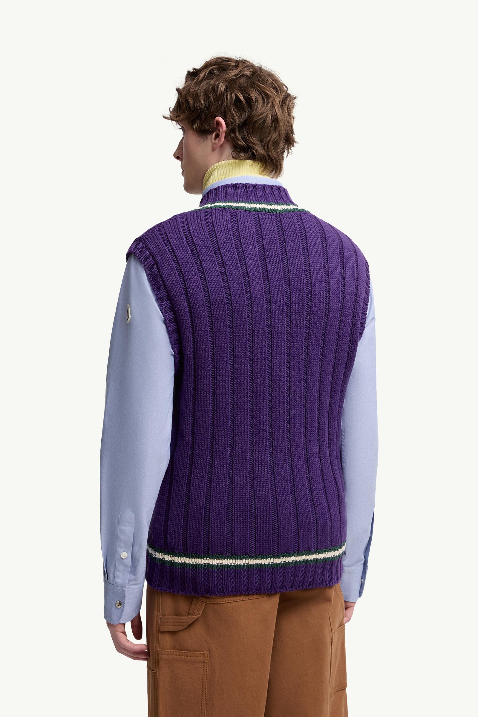 Purple Wool & Cotton V-Neck Vest - Sweaters & Cardigans for Men