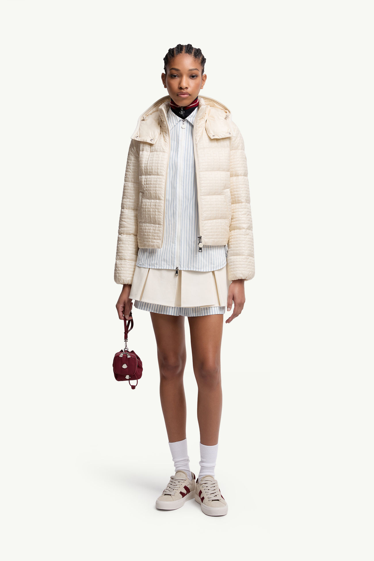 Plumífero corto con capucha y acolchado geométrico Gisors Mujer Beige Claro Moncler 0