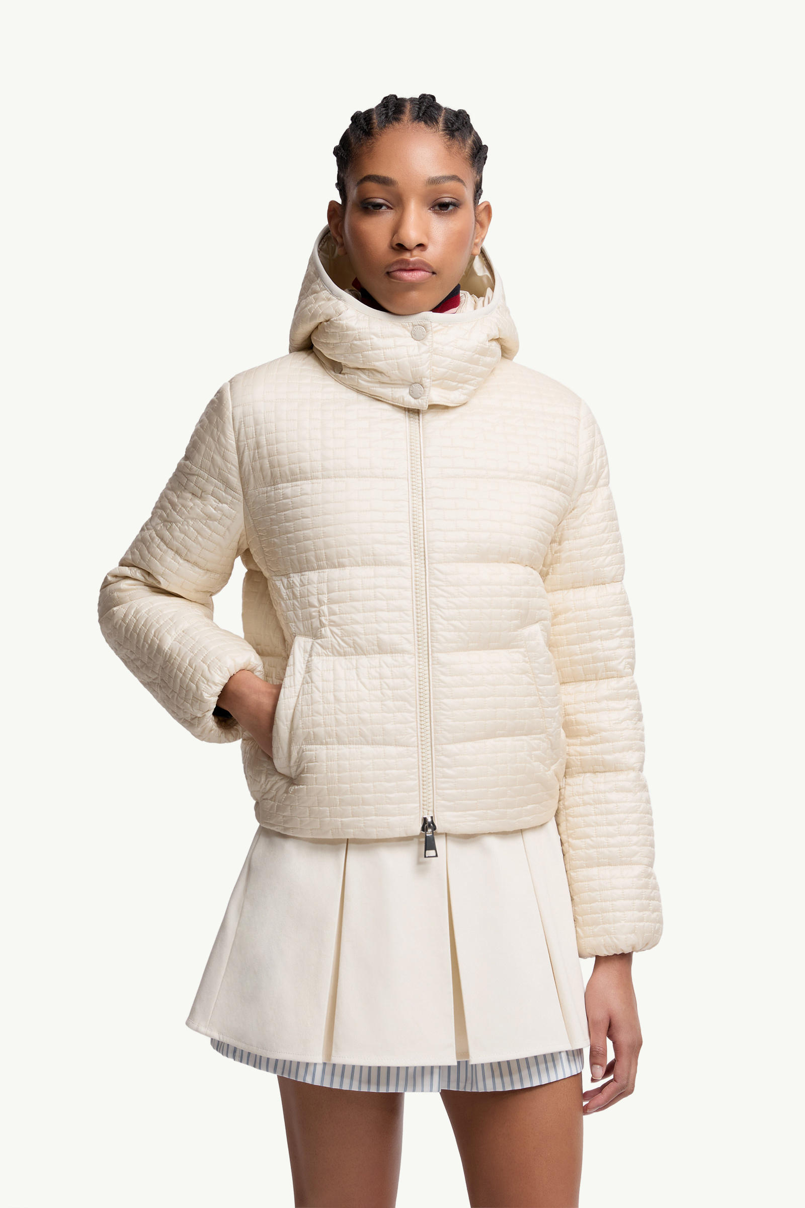 Gisors Geometric-Quilted Hooded Short Down Jacket Women Light Beige Moncler 3
