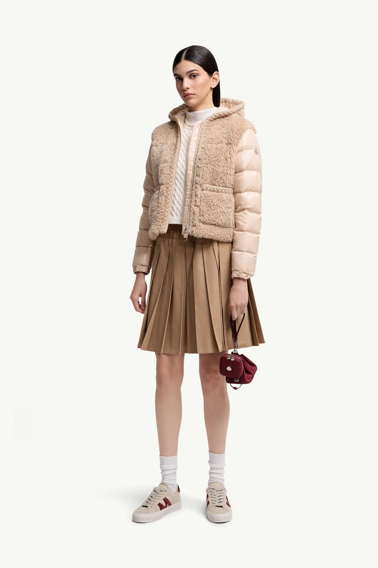 Plantay 후드 테디 쇼트 다운 재킷 여성 베이지 Moncler 0