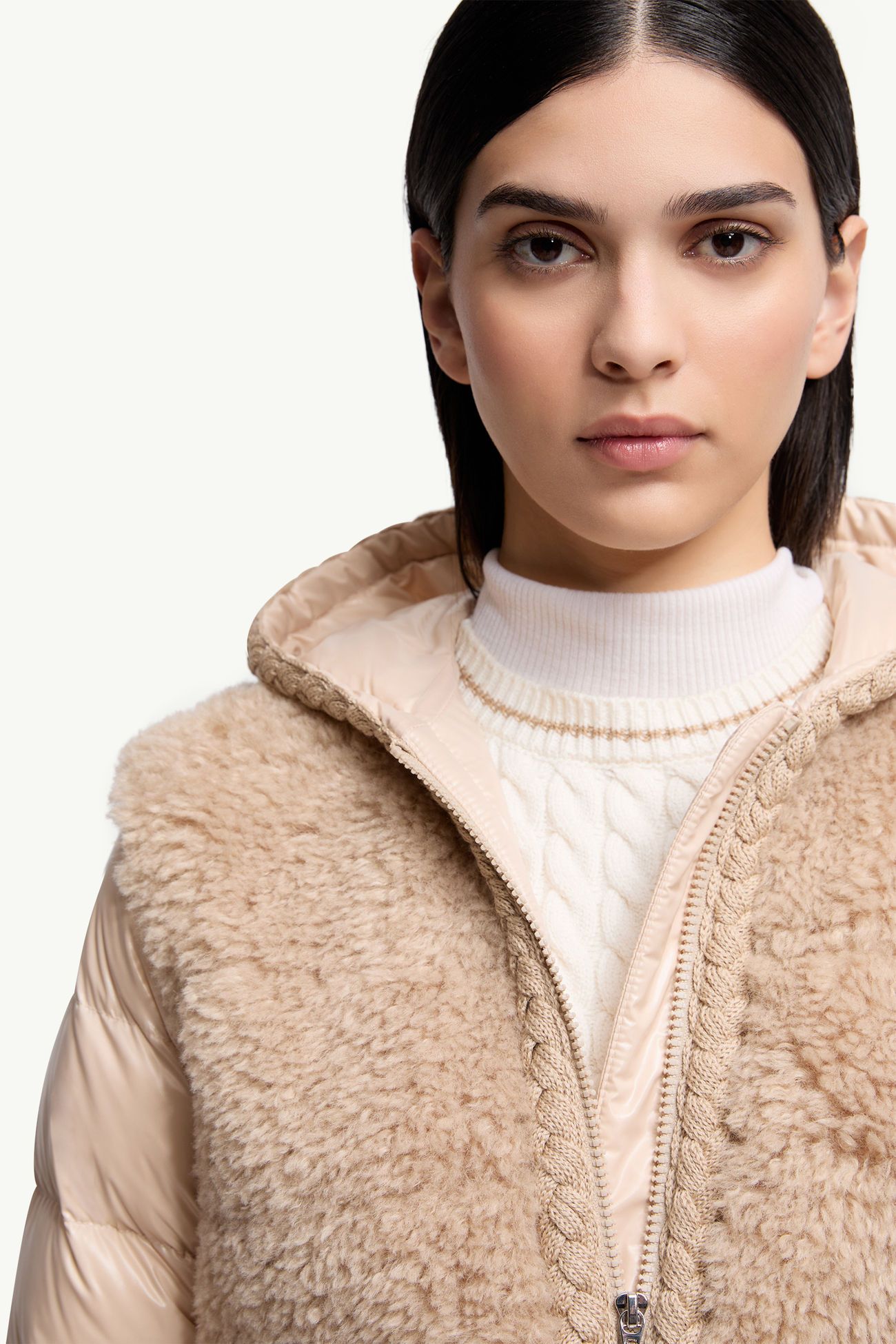 Plantay 후드 테디 쇼트 다운 재킷 여성 베이지 Moncler 5