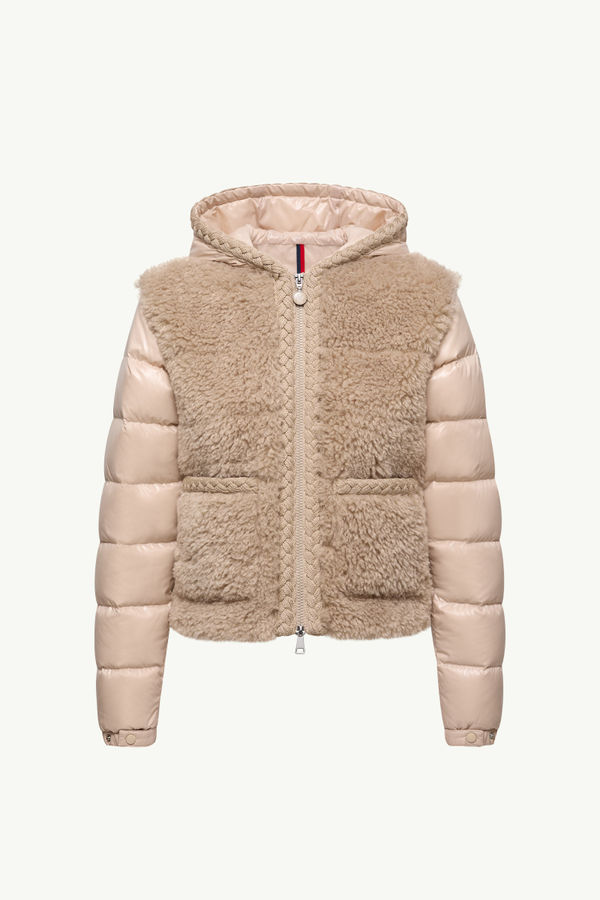 Plantay Hooded Teddy Short Down Jacket Women Beige Moncler 2