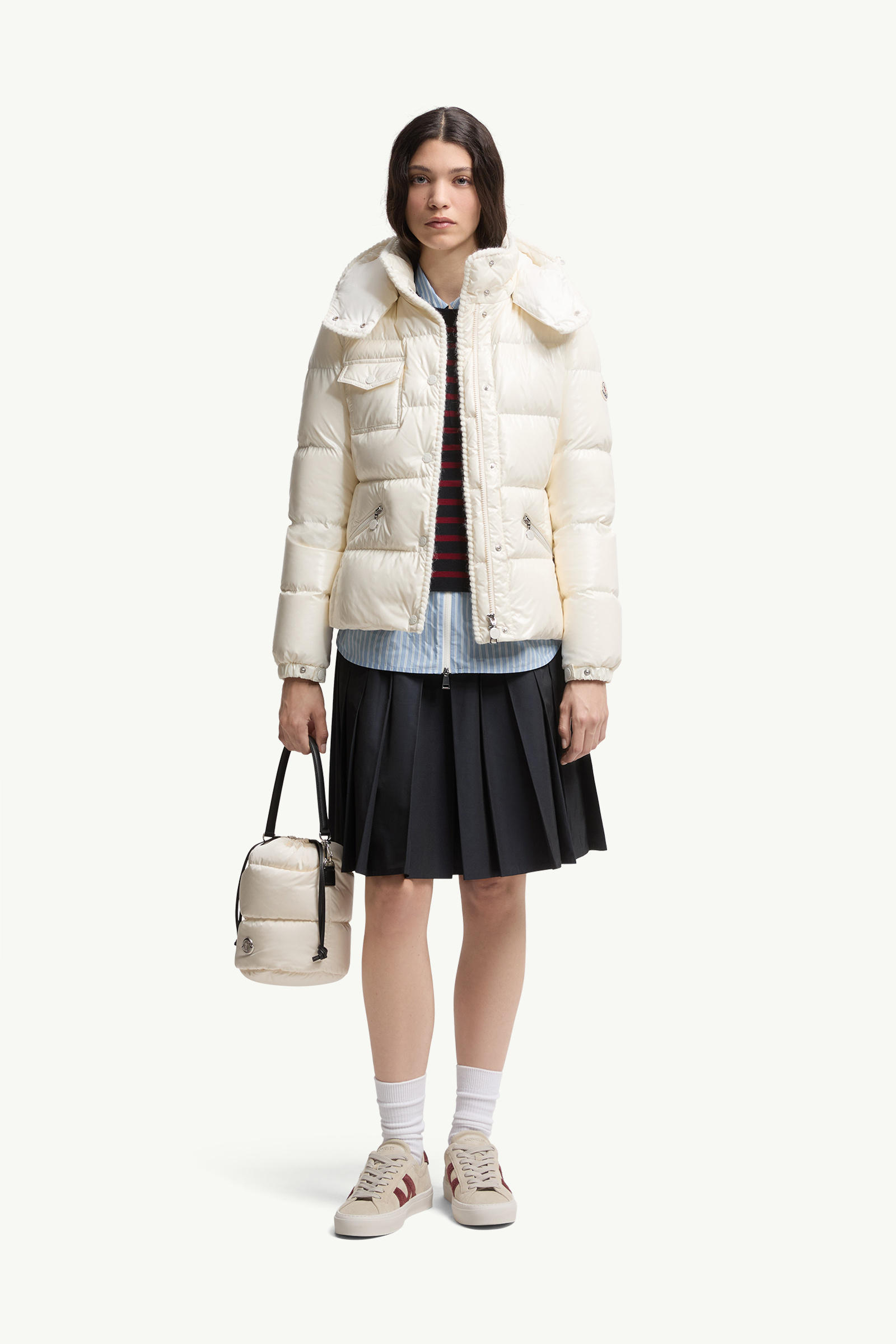 Glareins Braided Trim Hooded Short Down Jacket Women White Moncler 0