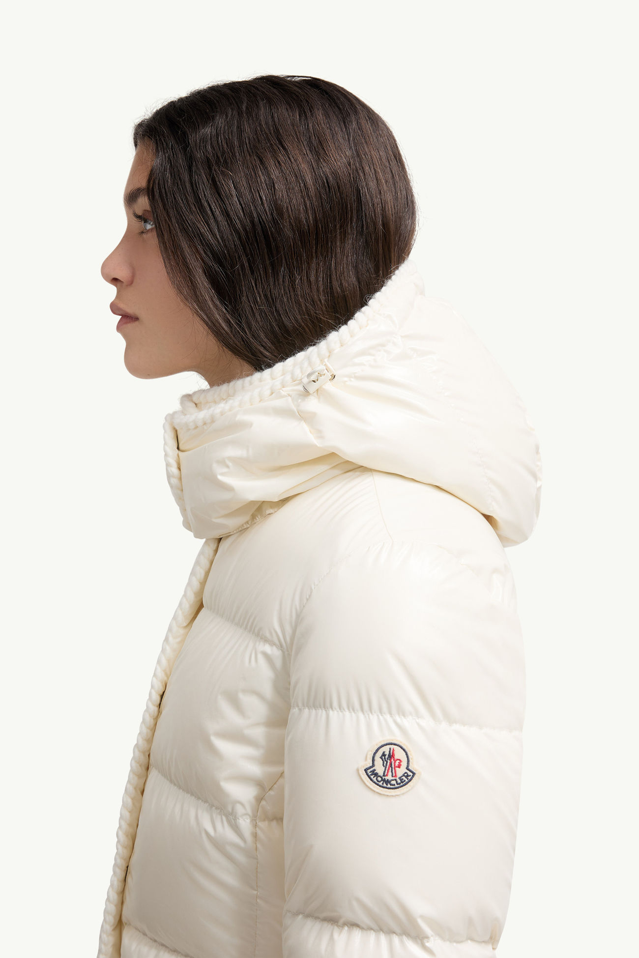 Piumino corto con cappuccio e finiture intrecciate Glareins Donna Bianco Moncler 1
