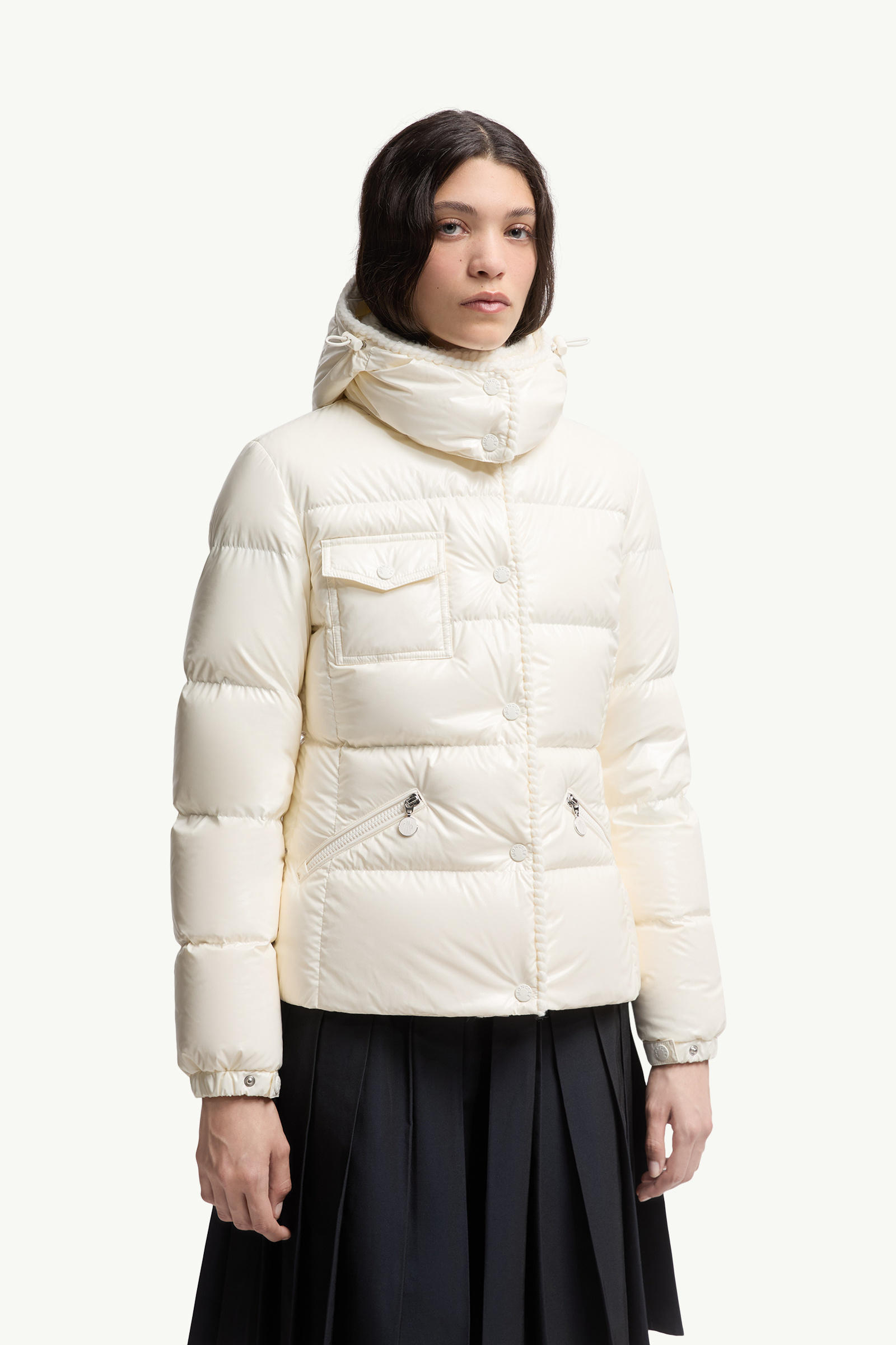 Glareins Braided Trim Hooded Short Down Jacket Women White Moncler 3