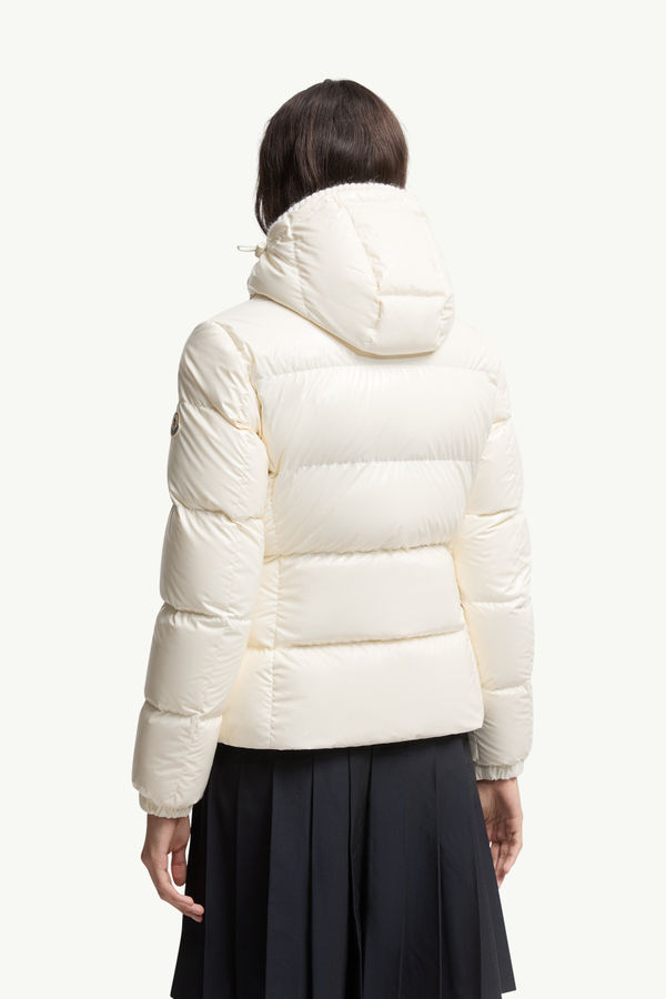 Glareins kurze Daunenjacke mit Kapuze und geflochtenem Besatz Damen Weiß Moncler 4
