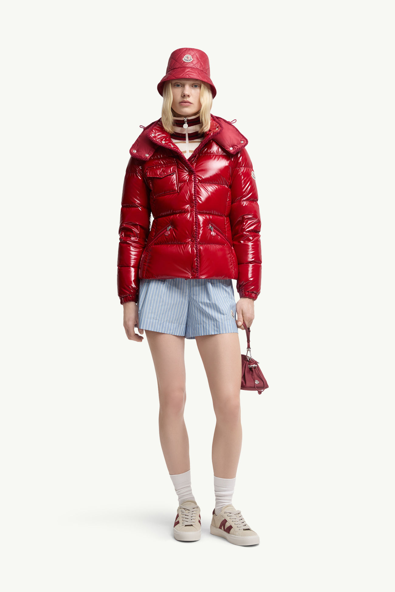 Glareins女士编织饰边连帽短款羽绒夹克外套 女士 红色 Moncler 0