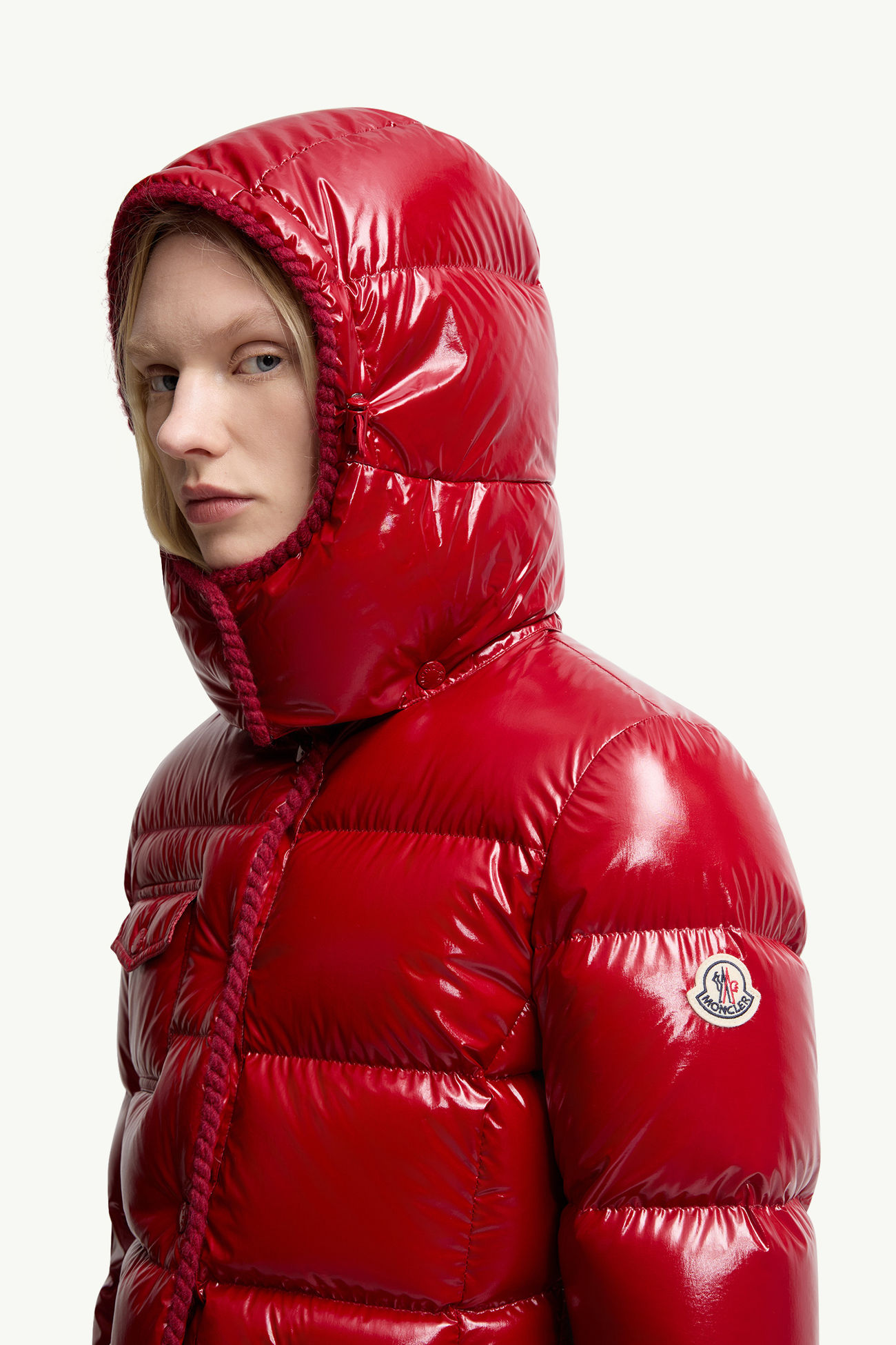 Glareins女士编织饰边连帽短款羽绒夹克外套 女士 红色 Moncler 1