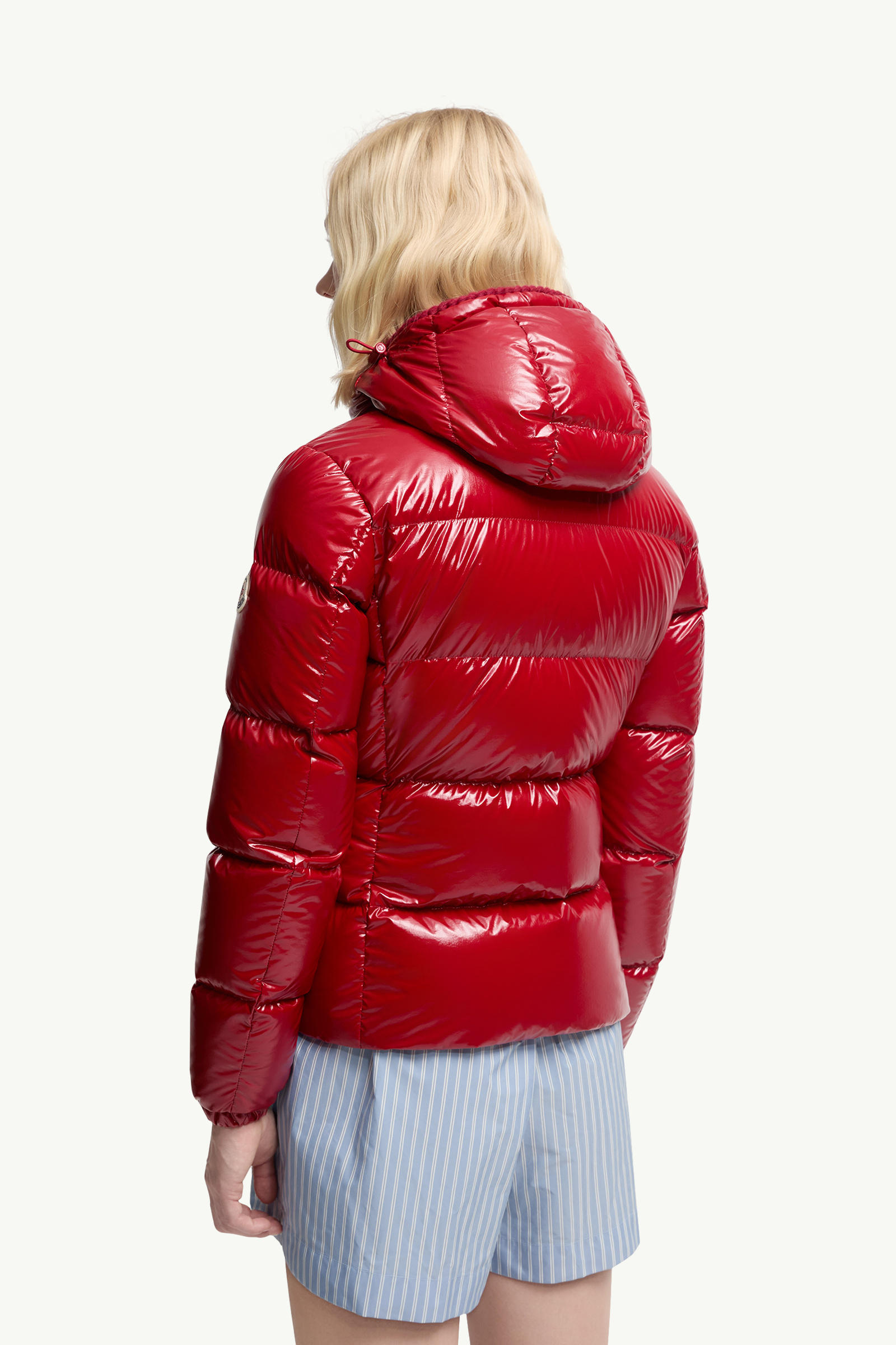 Glareins kurze Daunenjacke mit Kapuze und geflochtenem Besatz Damen Rot Moncler 4
