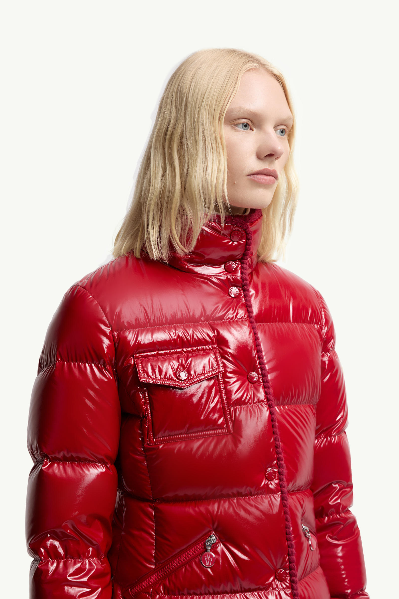 Glareins kurze Daunenjacke mit Kapuze und geflochtenem Besatz Damen Rot Moncler 5