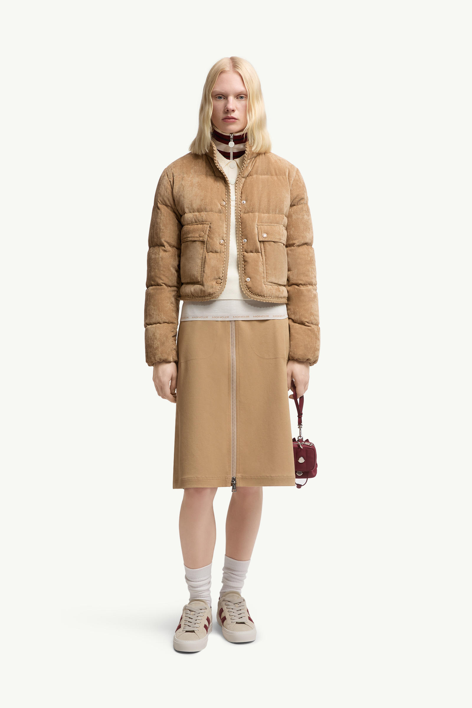 Essarts Braided Trim Corduroy Short Down Jacket Women Beige Moncler 0