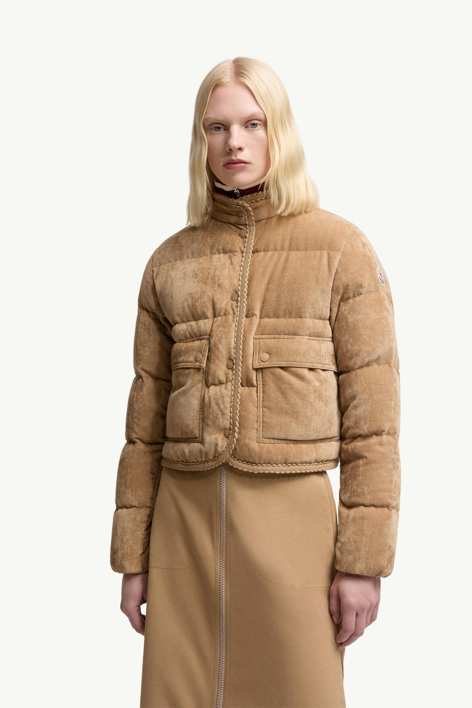 Essarts Braided Trim Corduroy Short Down Jacket Women Beige Moncler 3