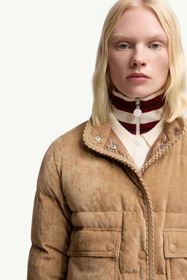 Essarts Braided Trim Corduroy Short Down Jacket Women Beige Moncler 5