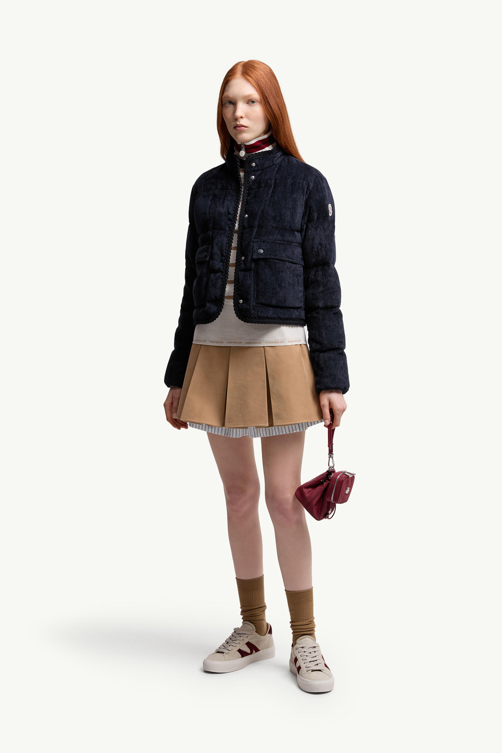 Essarts Braided Trim Corduroy Short Down Jacket Women Blue Moncler 0