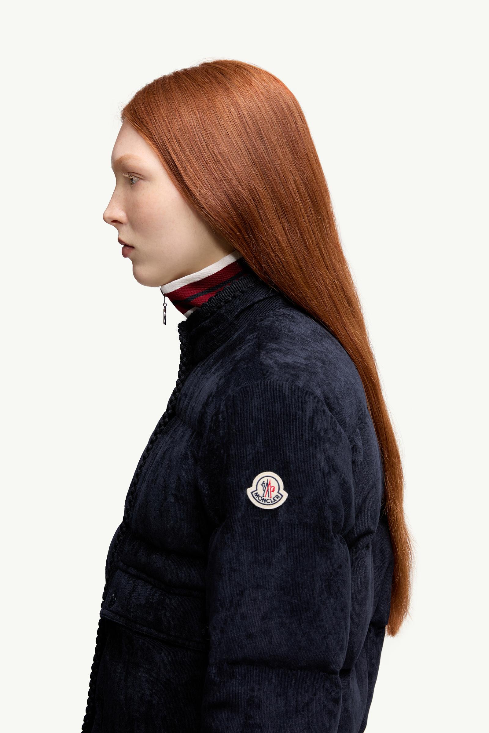 Essarts Braided Trim Corduroy Short Down Jacket Women Blue Moncler 1