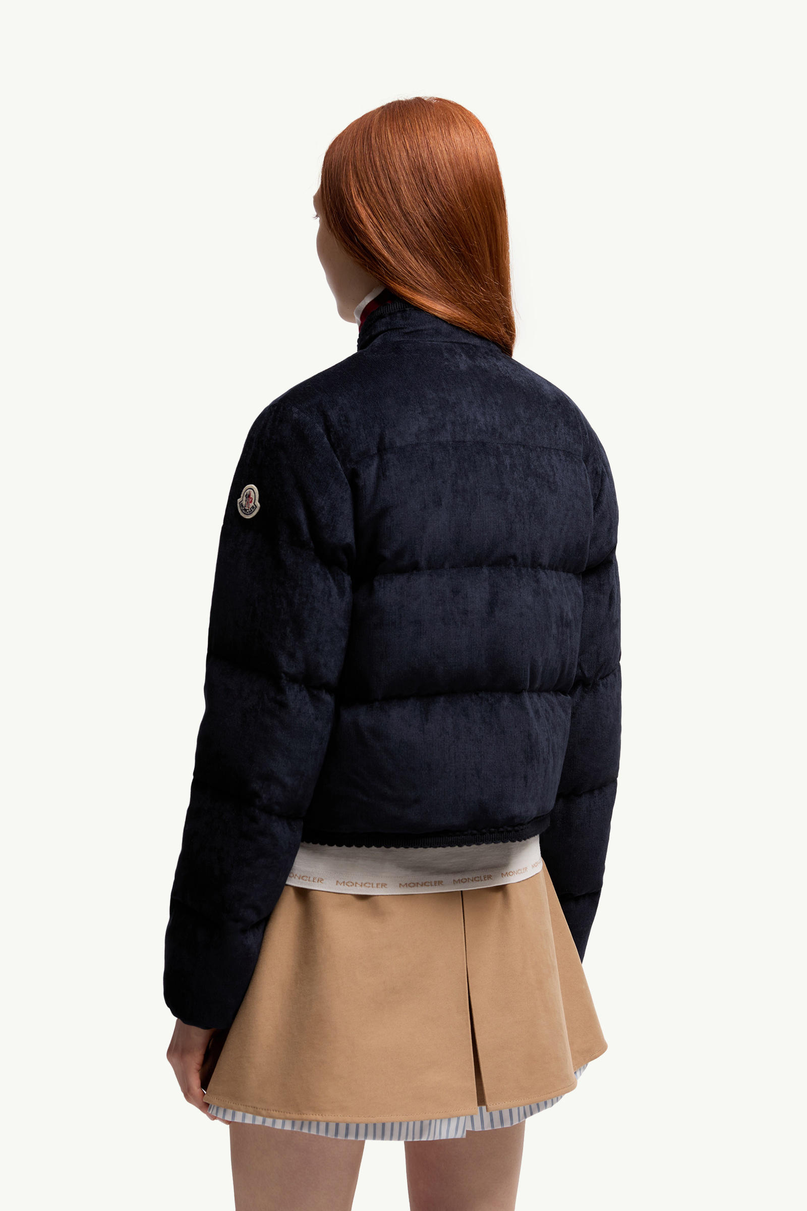 Essarts Braided Trim Corduroy Short Down Jacket Women Blue Moncler 4