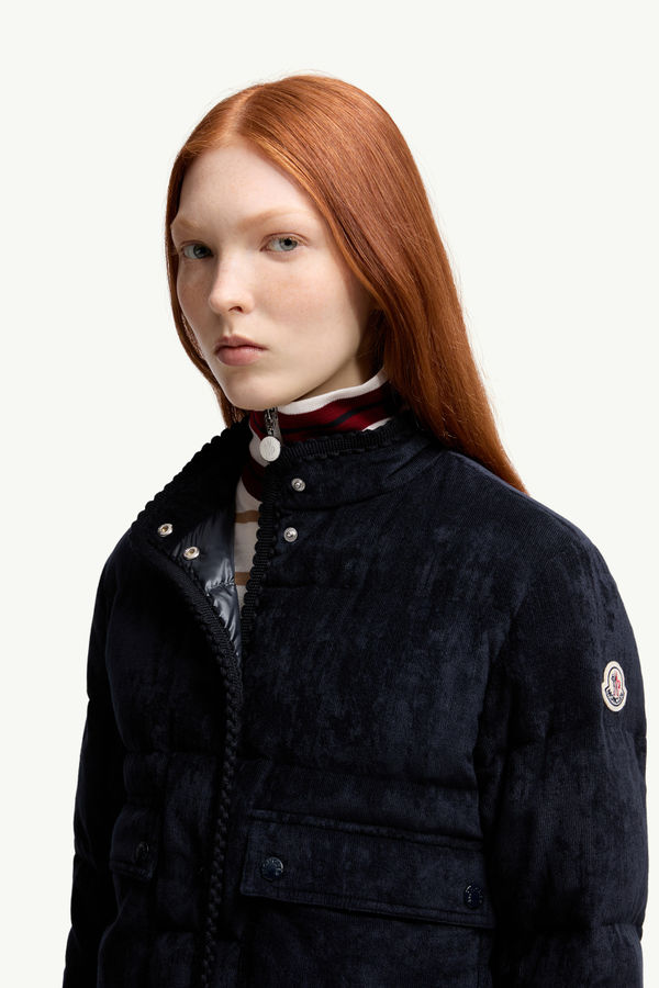 Essarts Braided Trim Corduroy Short Down Jacket Women Blue Moncler 5