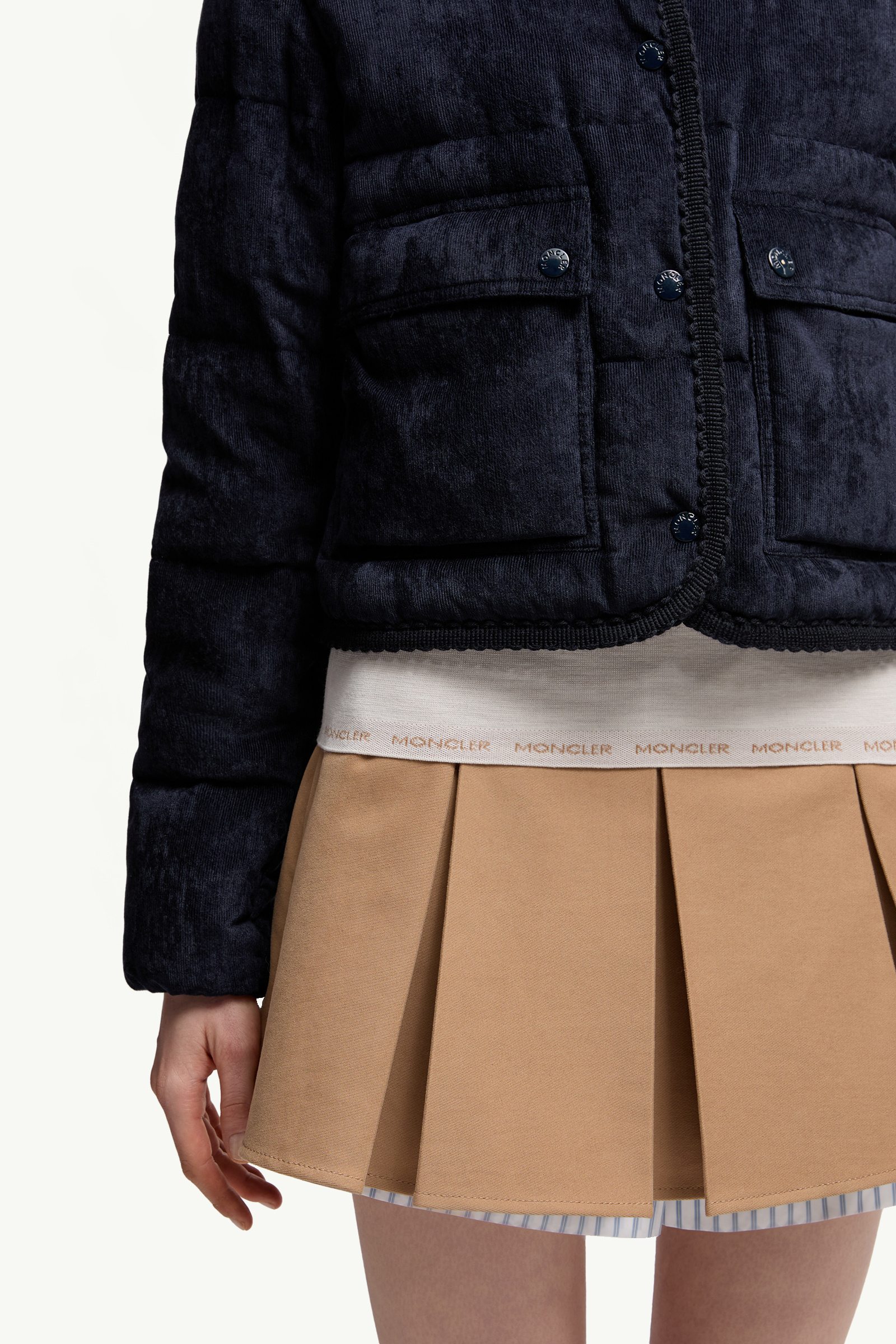 Blue Essarts Braided Trim Corduroy Short Down Jacket - Short Down