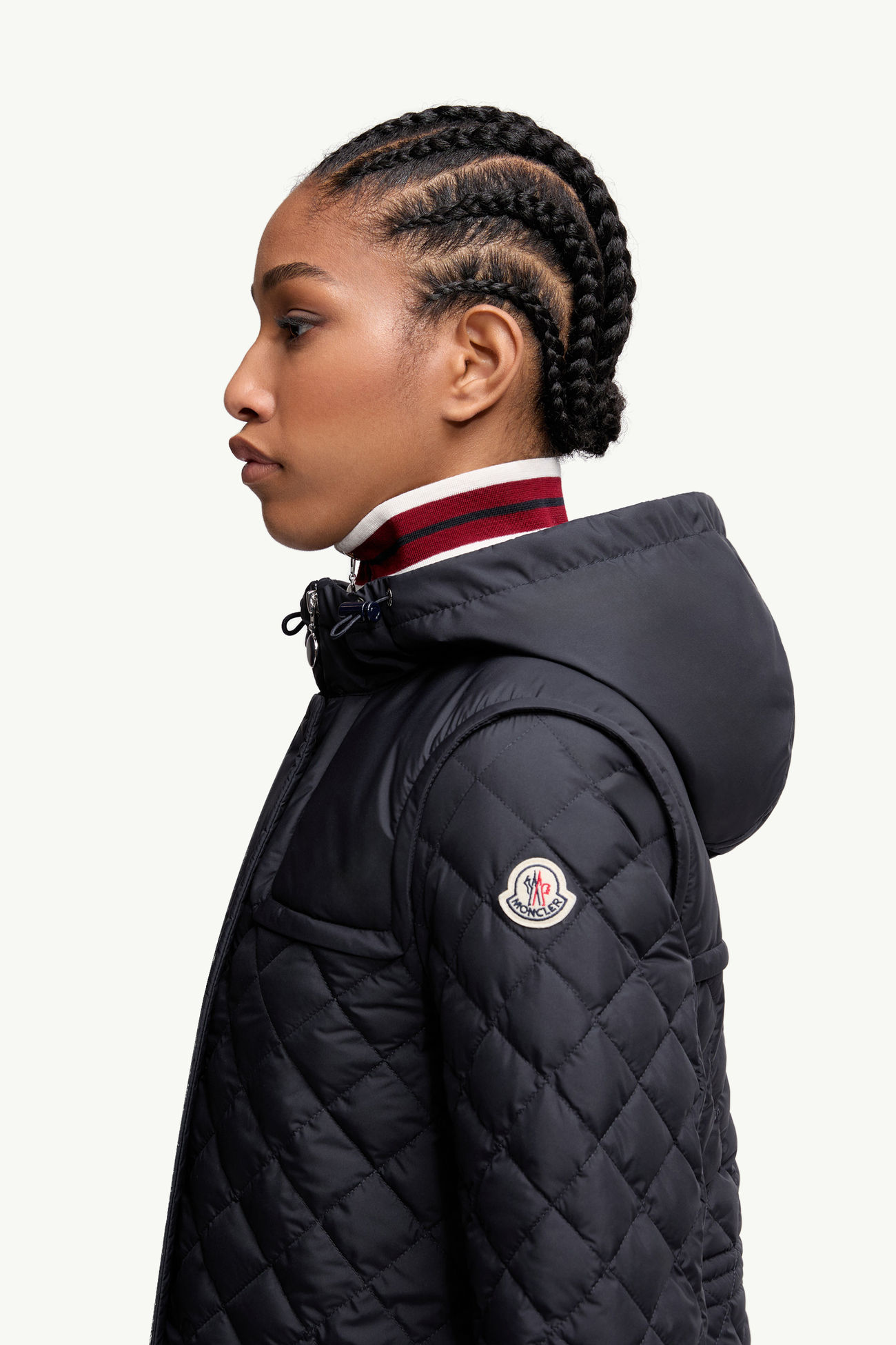 Chacenay Hooded Diamond-Quilted Mid-Length Down Jacket Women Navy Blue Moncler 1