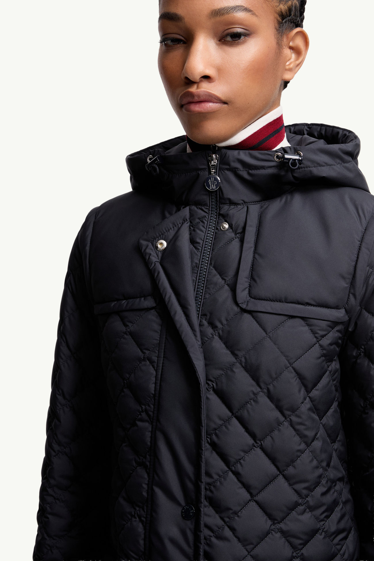 Chacenay Hooded Diamond-Quilted Mid-Length Down Jacket Women Navy Blue Moncler 5