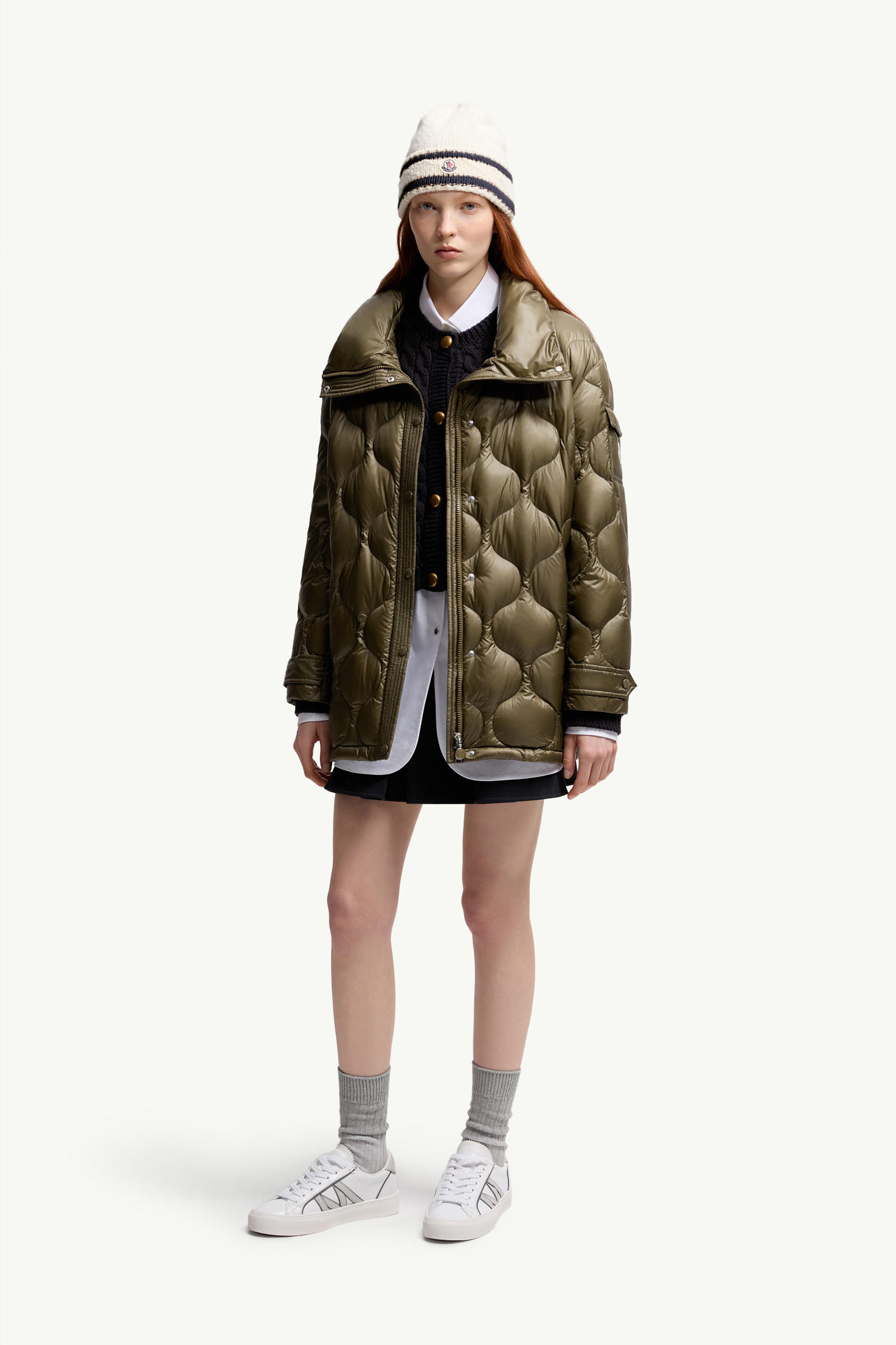 Lombi Hooded Mid-Length Down Jacket Women Olive Green Moncler 0