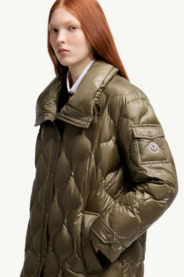 Lombi Hooded Mid-Length Down Jacket Women Olive Green Moncler 5