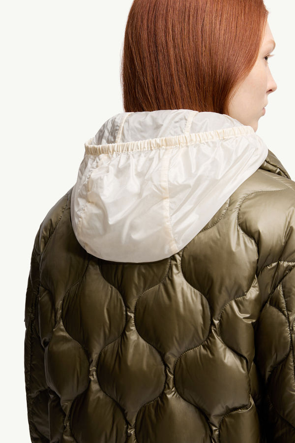 Lombi Hooded Mid-Length Down Jacket Women Olive Green Moncler 6