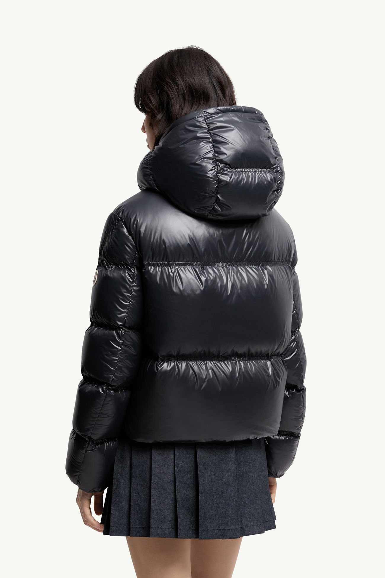 Erea kariert gesteppte kurze Daunenjacke mit Kapuze Damen Schwarz Moncler 4