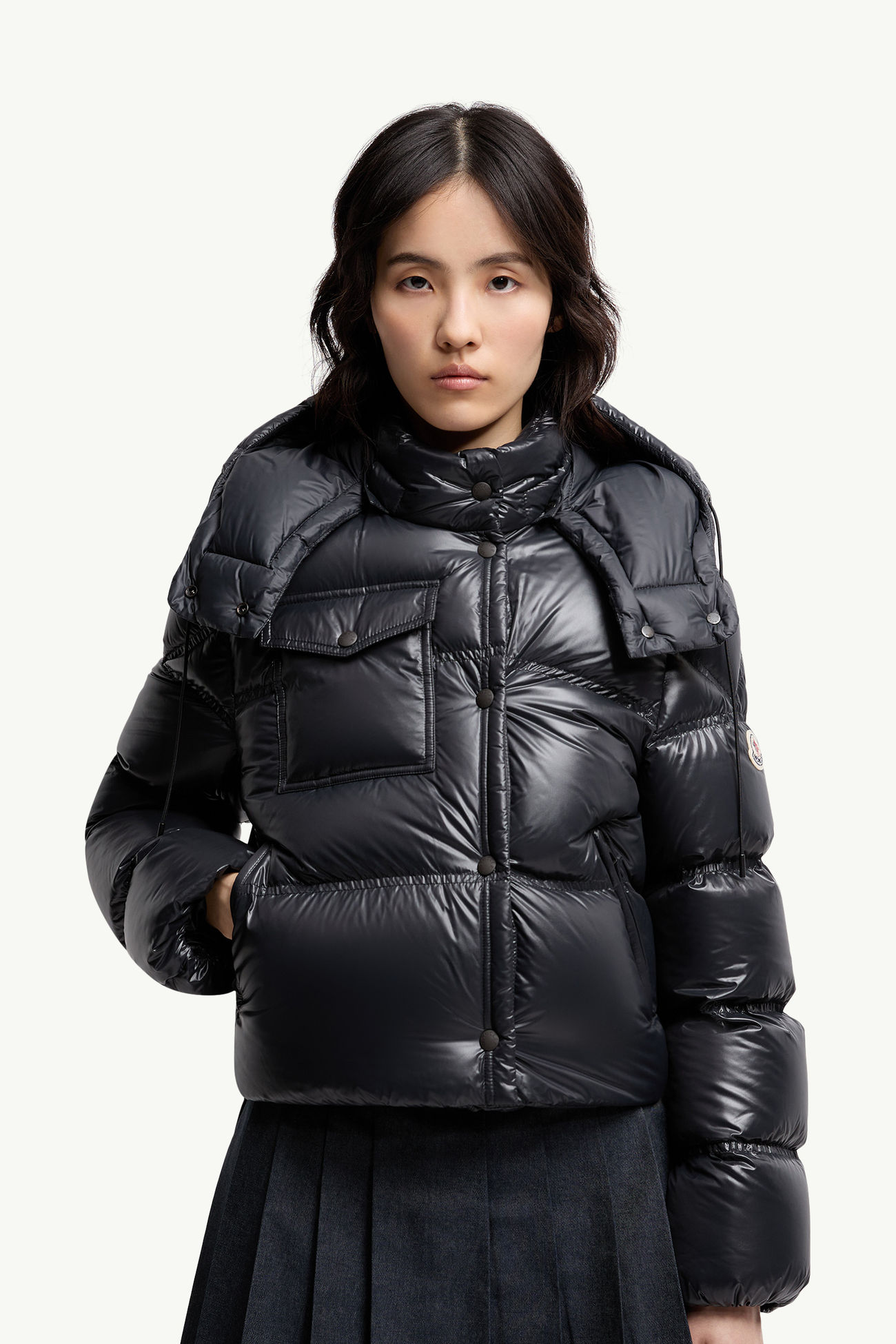 Erea kariert gesteppte kurze Daunenjacke mit Kapuze Damen Schwarz Moncler 6