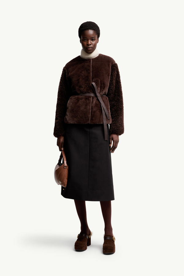 Doudoune courte en matière synthétique et teddy Jouillat Femmes Marron Foncé Moncler 0