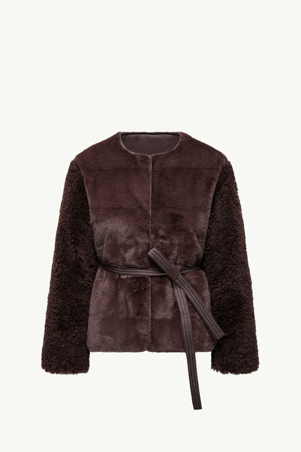 Doudoune courte en matière synthétique et teddy Jouillat Femmes Marron Foncé Moncler 2