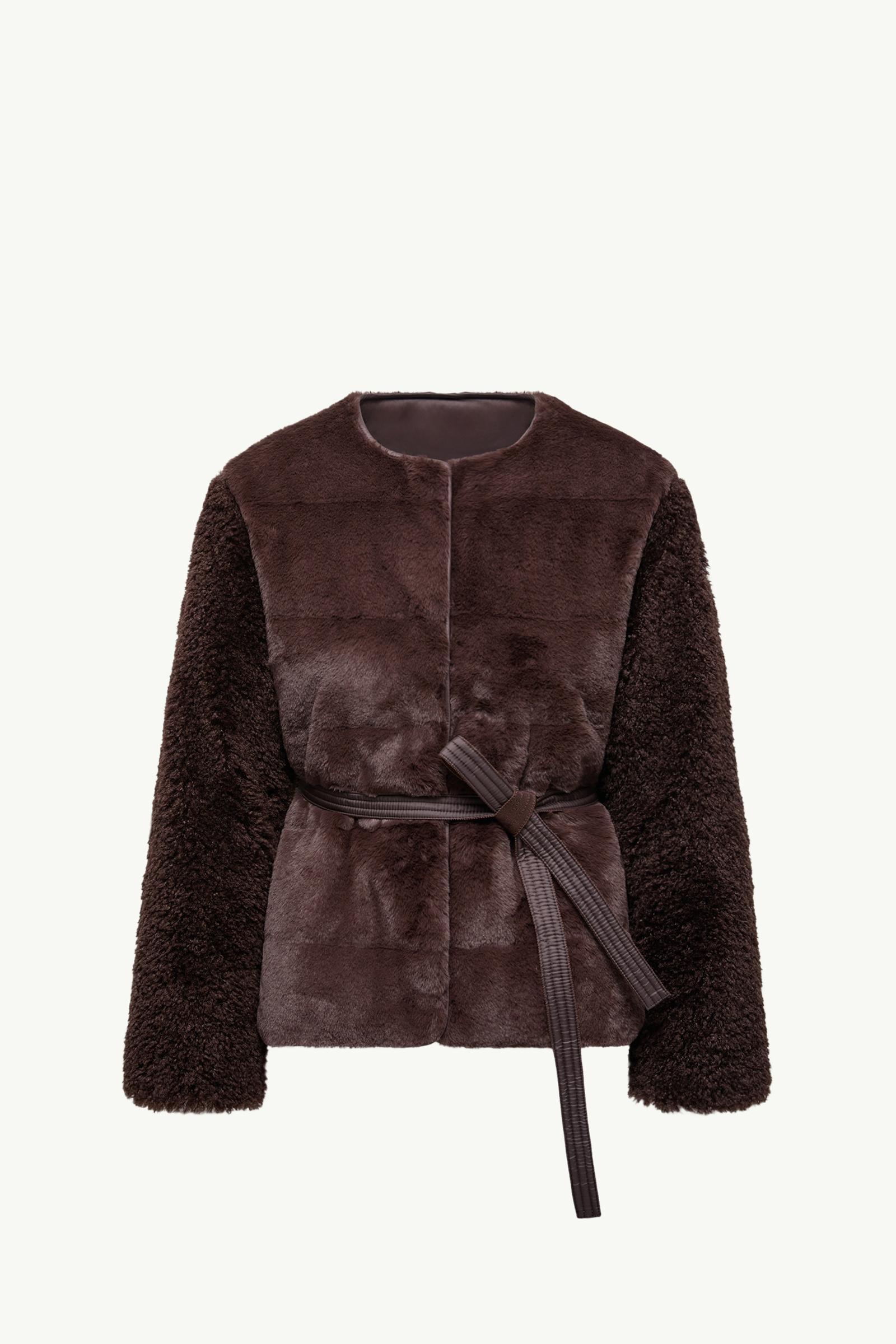 Dark Brown Jouillat Faux Fur & Teddy Short Down Jacket - Short