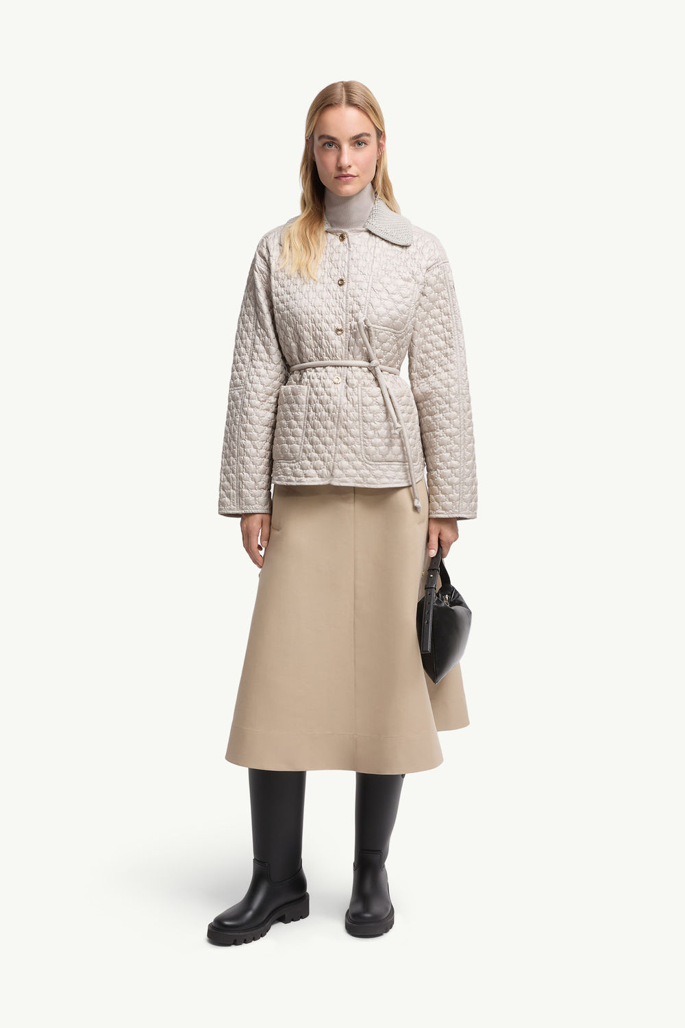 Raray Belted Short Down Jacket Women Gray  Beige Moncler 0