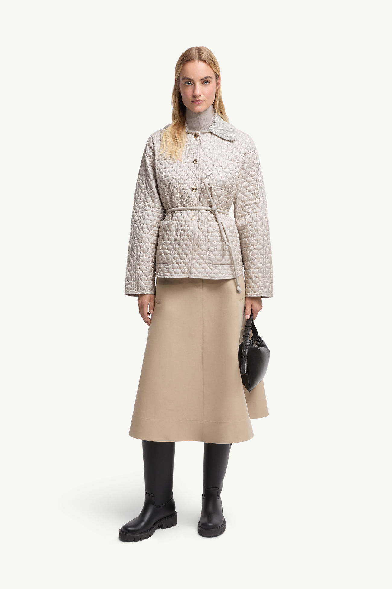 Raray女士腰带短款羽绒夹克外套 女士 灰色米色 Moncler 0