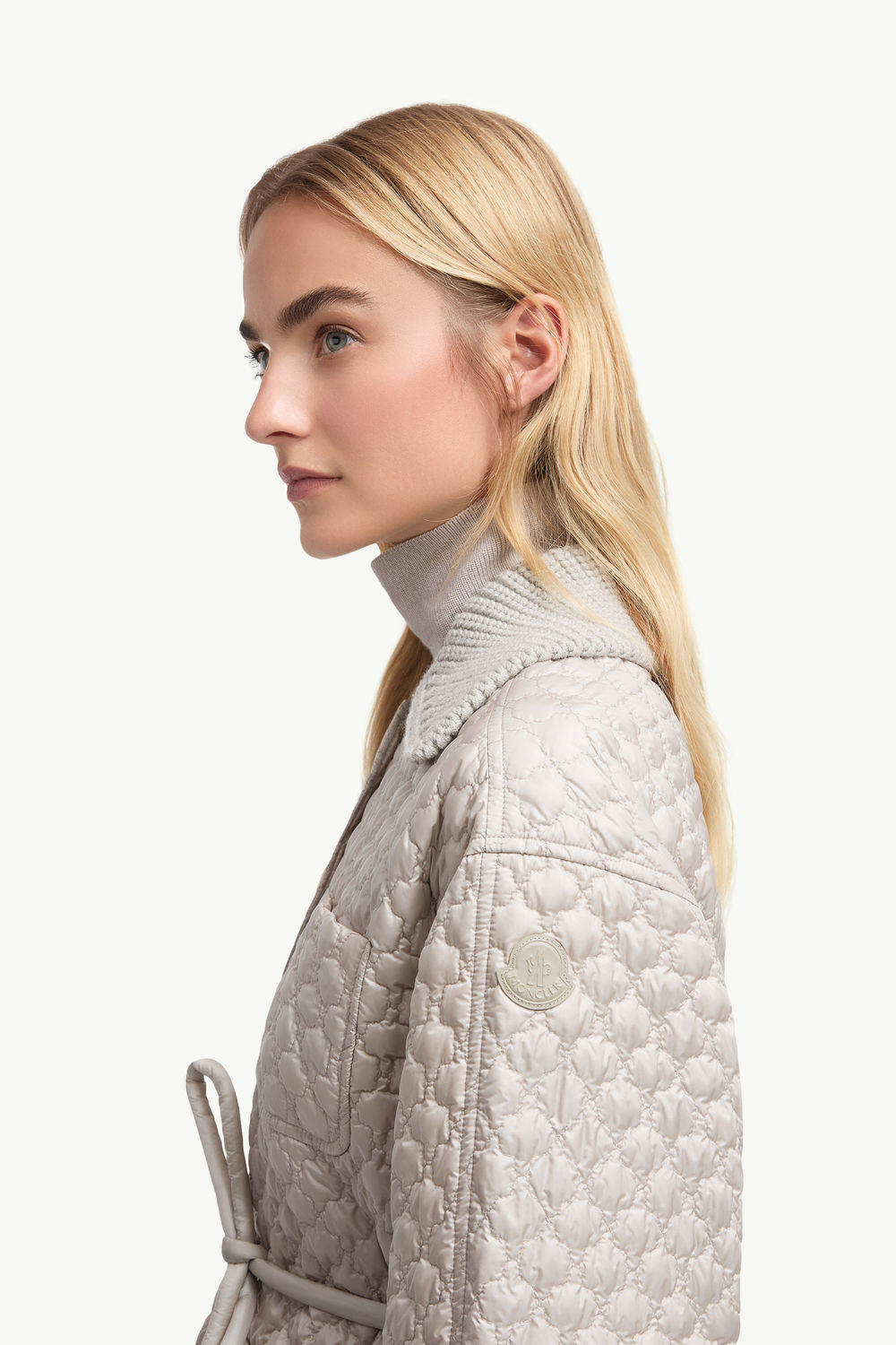 Raray Belted Short Down Jacket Women Gray  Beige Moncler 1