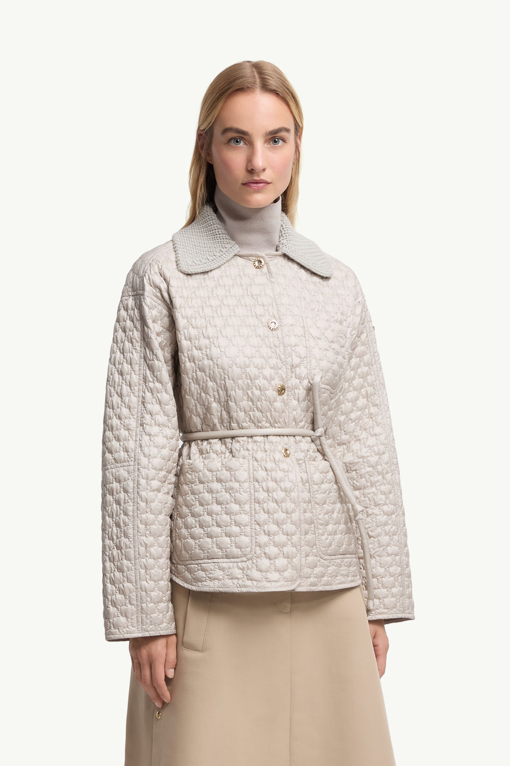 Raray Belted Short Down Jacket Women Gray  Beige Moncler 3