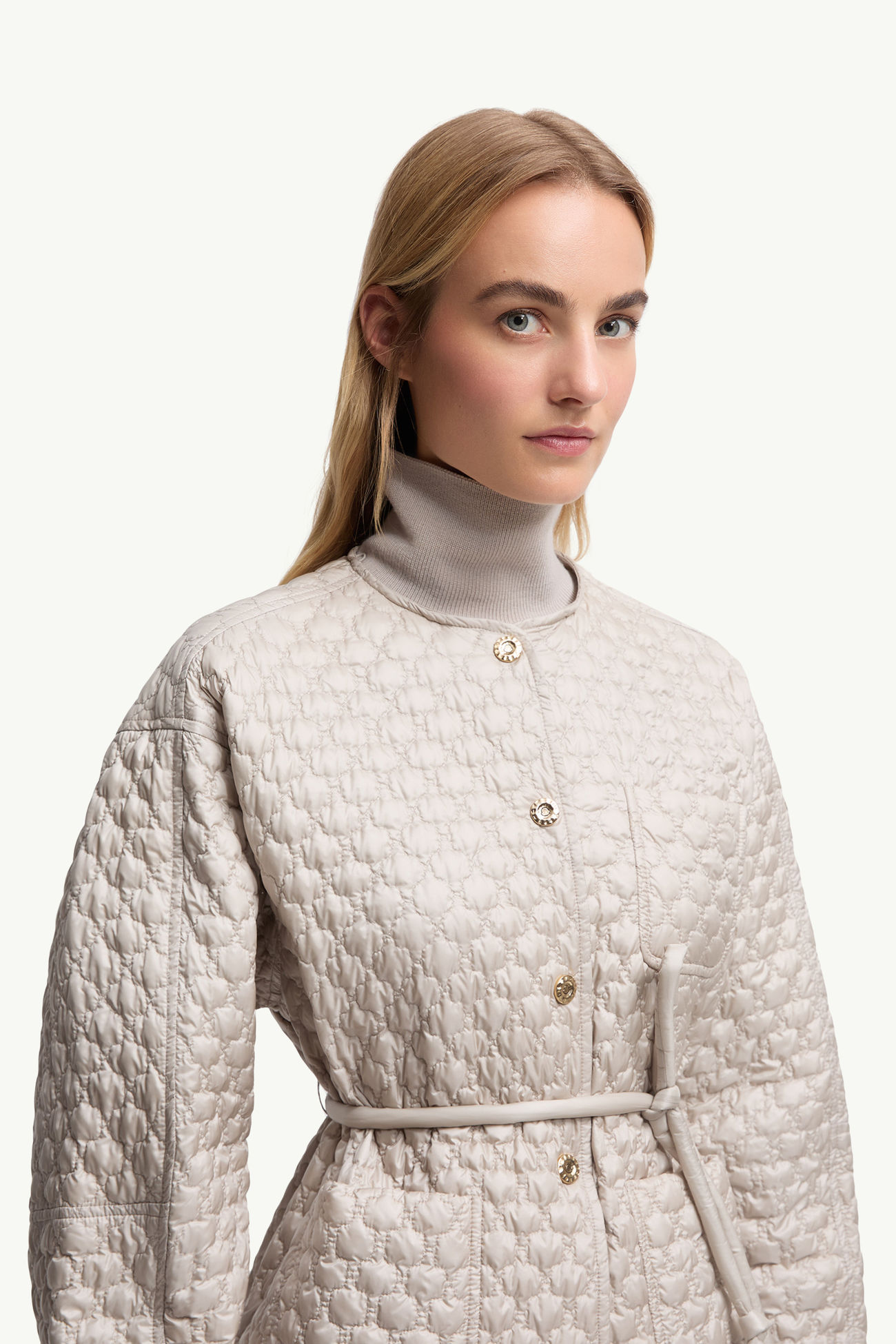 Piumino Corto Raray con Cintura Donna Grigio Beige Moncler 5