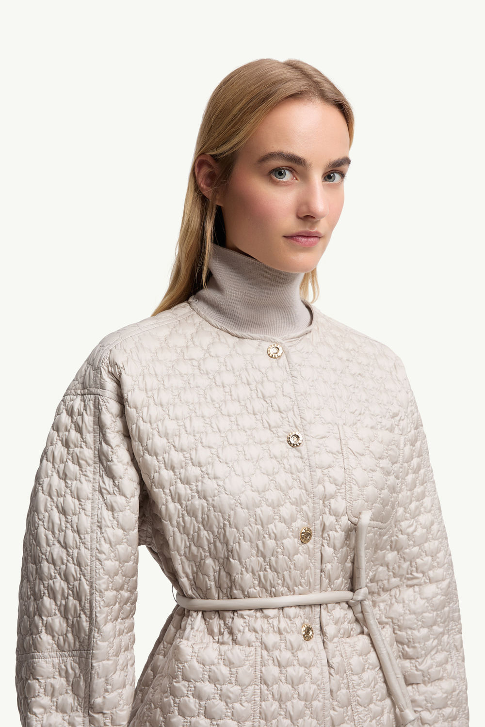 Raray Belted Short Down Jacket Women Gray  Beige Moncler 5