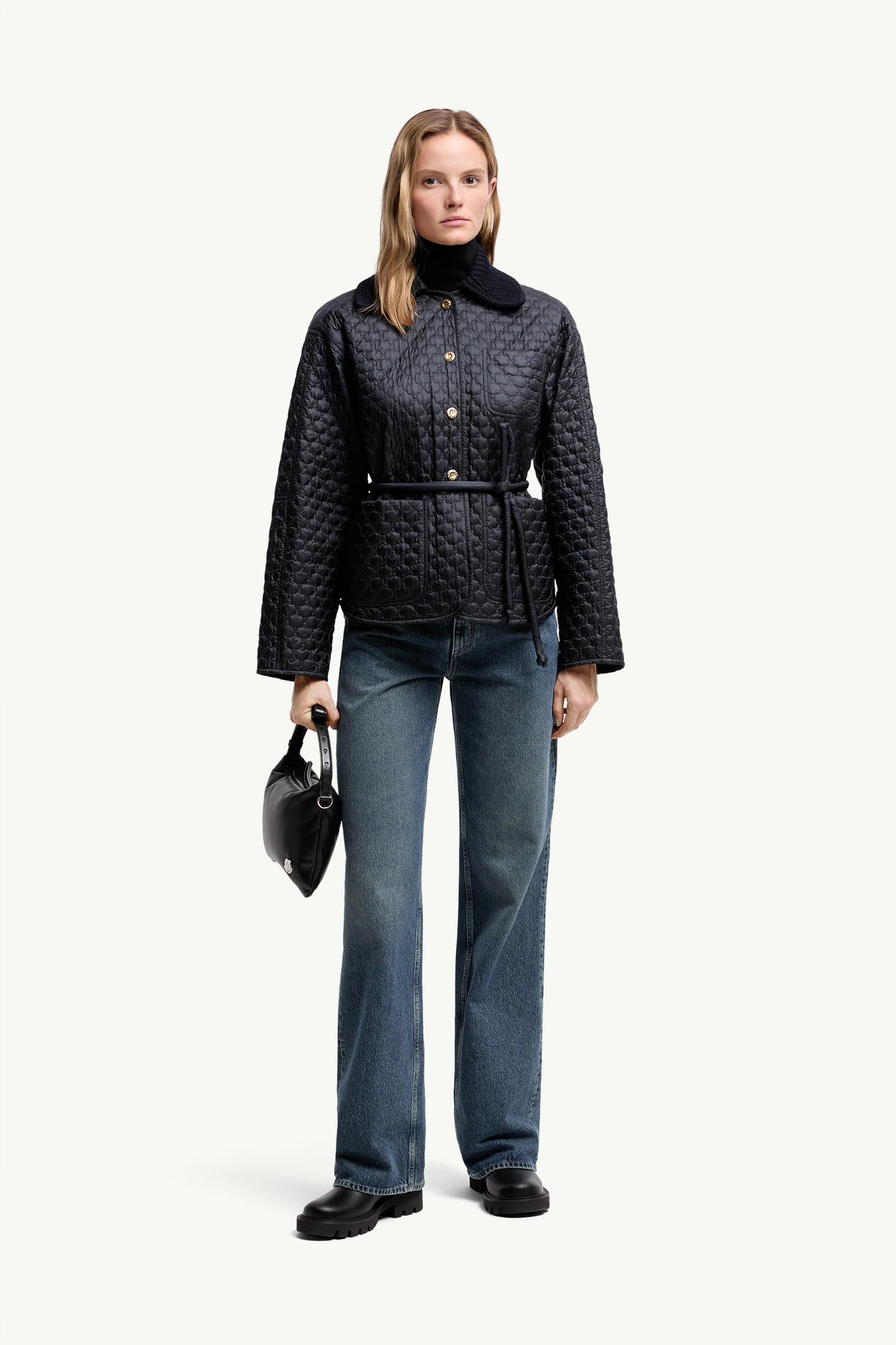 Raray Belted Short Down Jacket Women Navy Blue Moncler 0