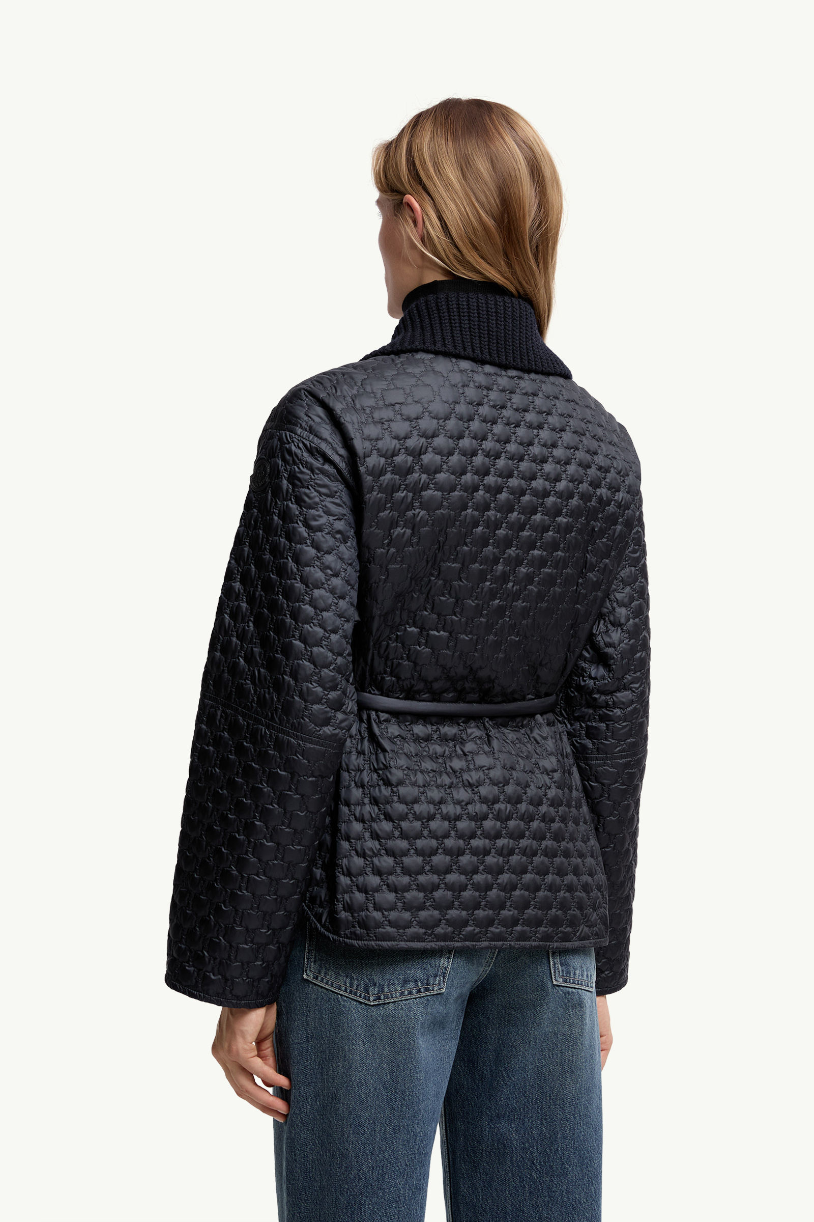 Raray Belted Short Down Jacket Women Navy Blue Moncler 4